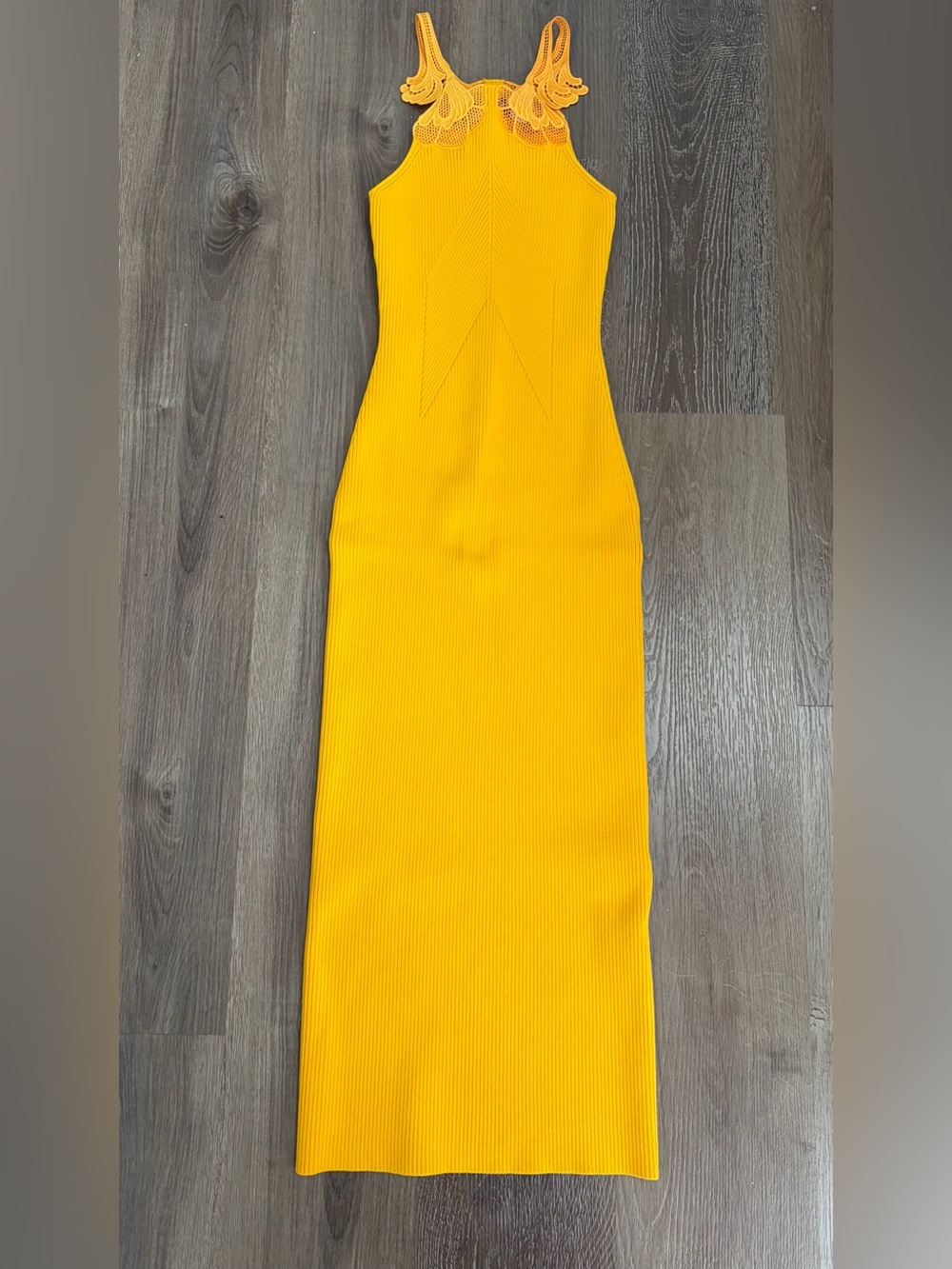 Self-Portrait Bright Yellow Ribbed Maxi Dress